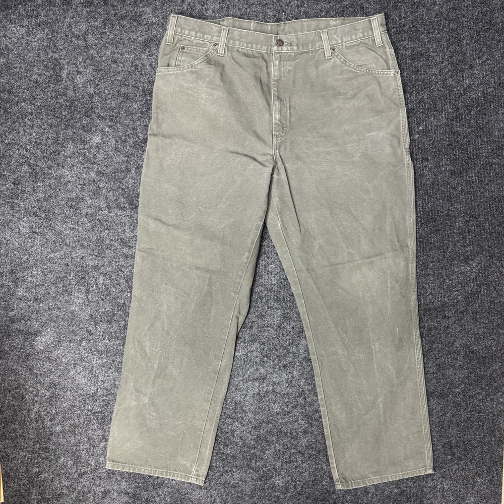 Dickies Green Canvas Pants Men 38x32 Relaxed Fit Straight Leg Workwear Carpenter